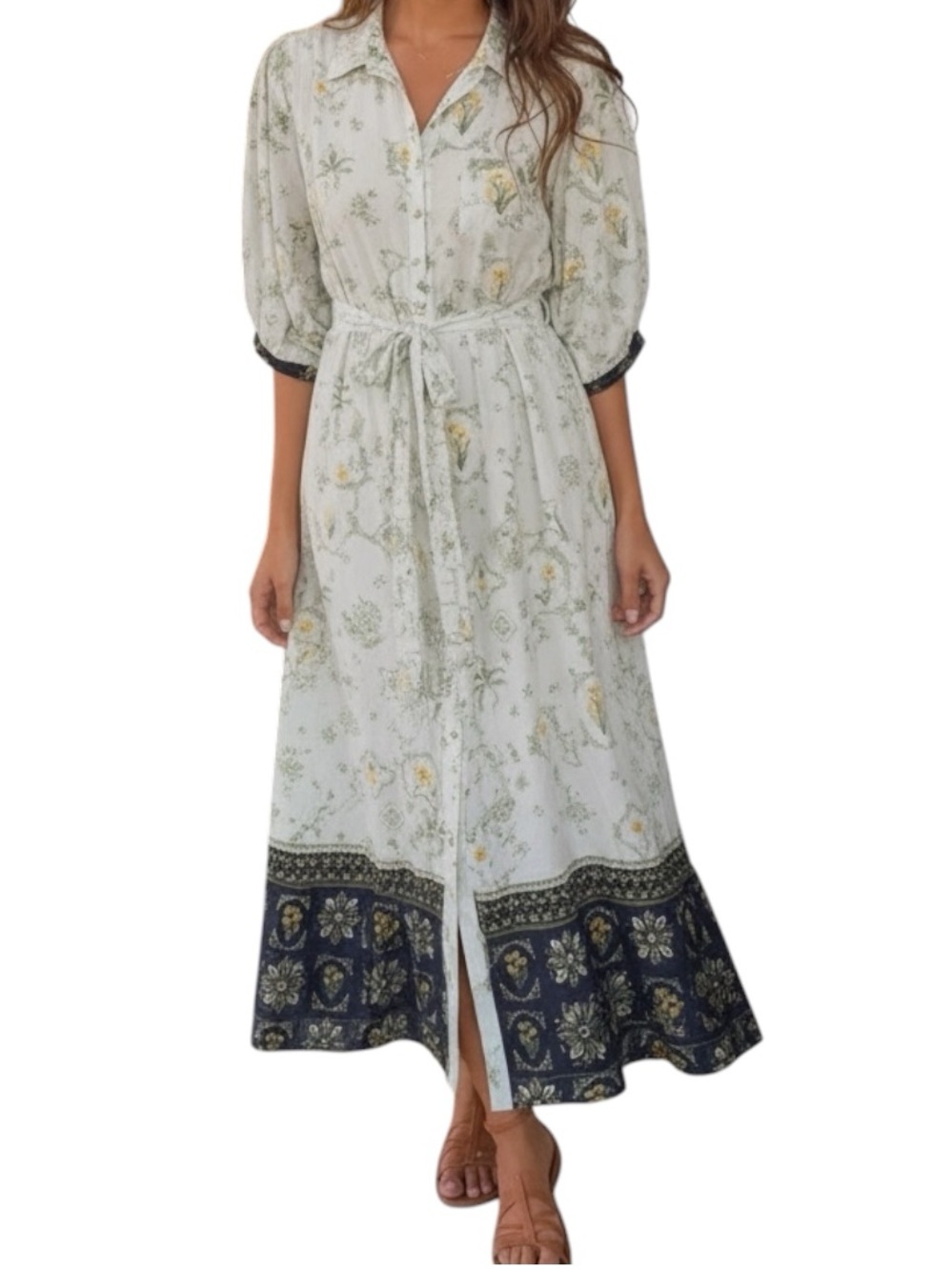 Anthropologie Maeve Mona Linen Blend Maxi Boho Floral Shirtdress Size XS Boho